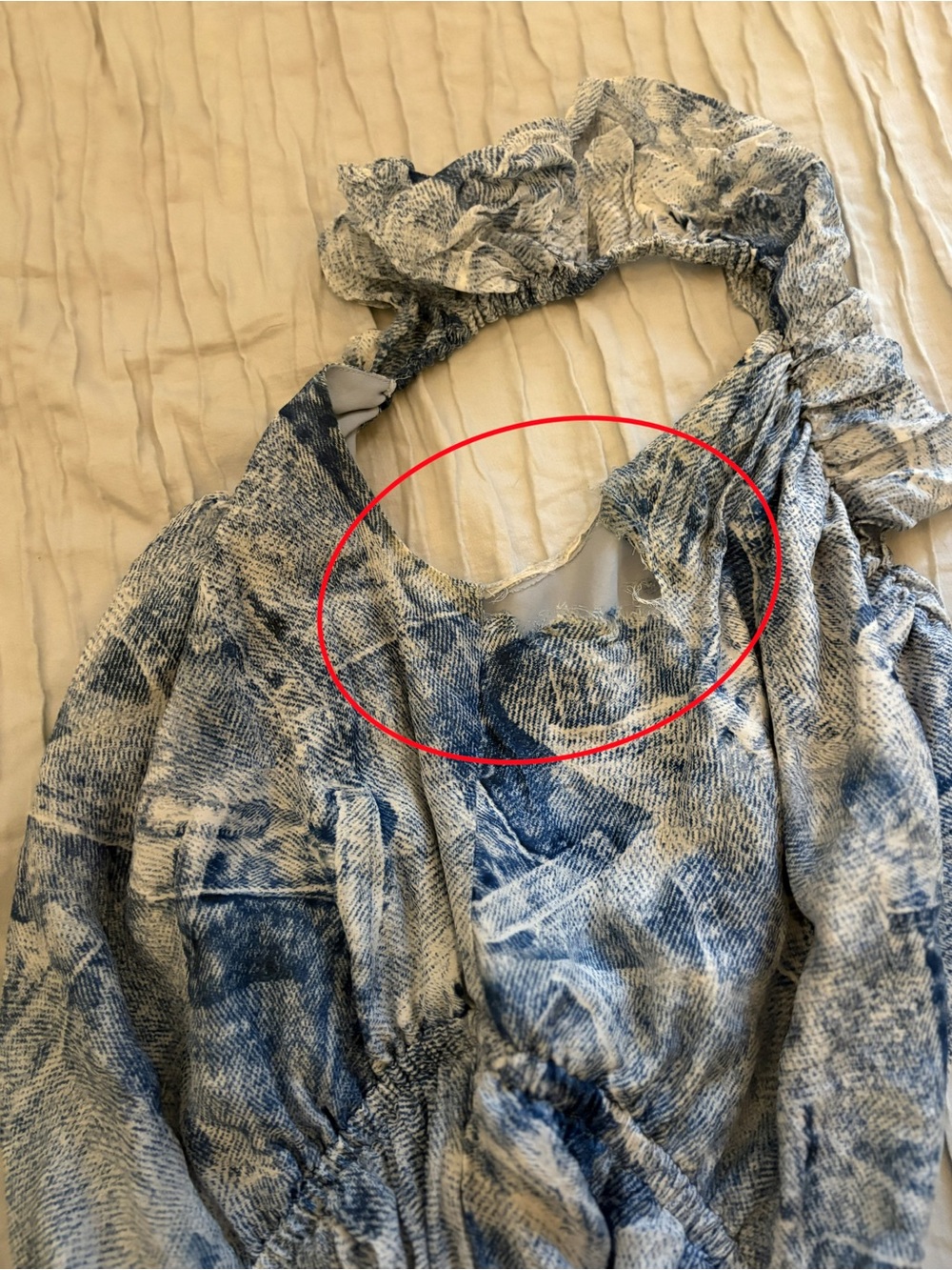 L'Agence Leonie Silk Off-The-Shoulder Dress Denim Print Small Read Flaws (pics) - Picture 7 of 10